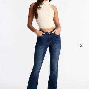 Fashion Nova The Aughts Pocket Flap Flare Jeans Dark Wash Size 7 NWT High Rise